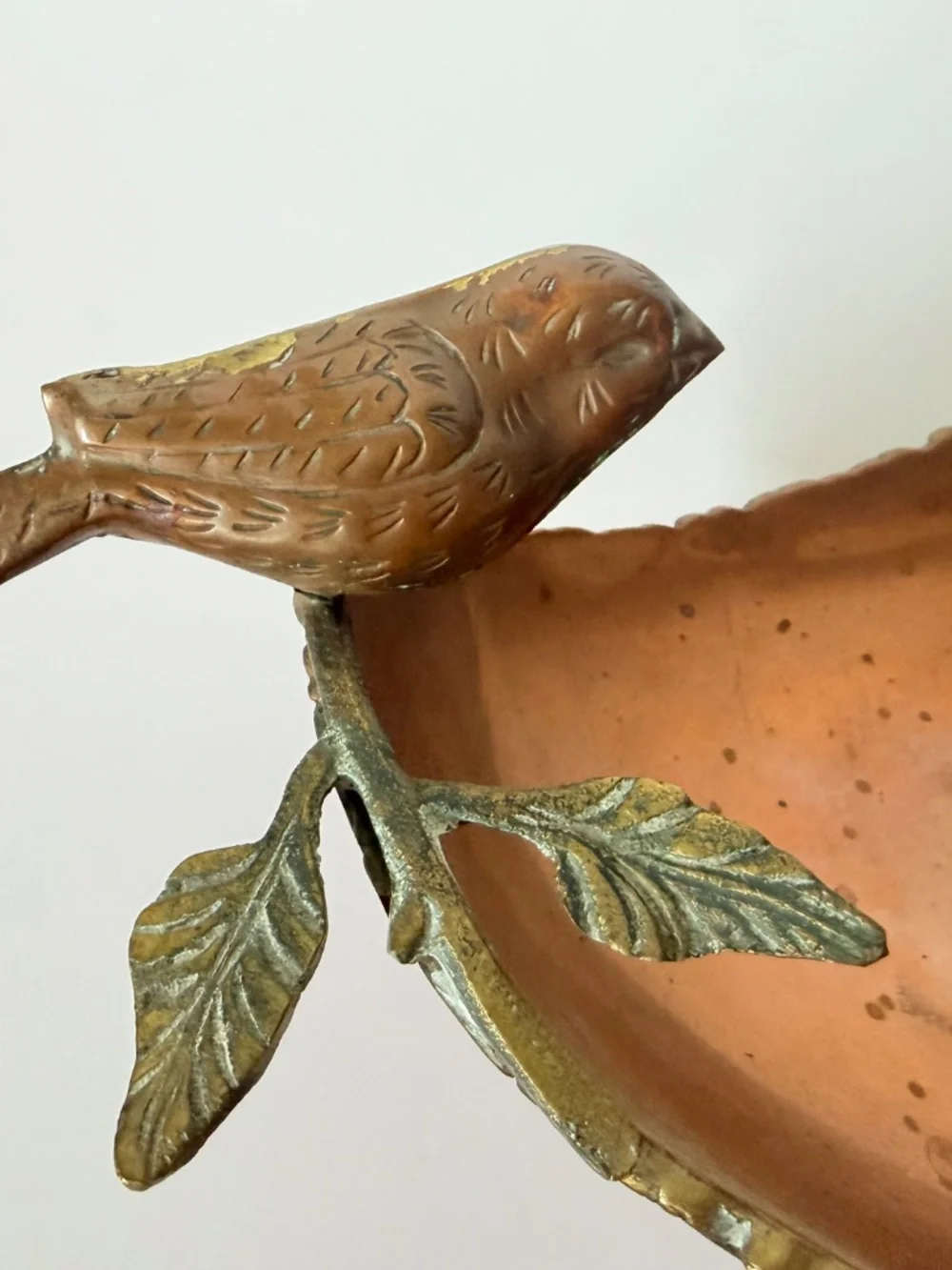 Vintage Copper and Brass Footed Tray Bowl Bird Handles Possibly made in Mexico